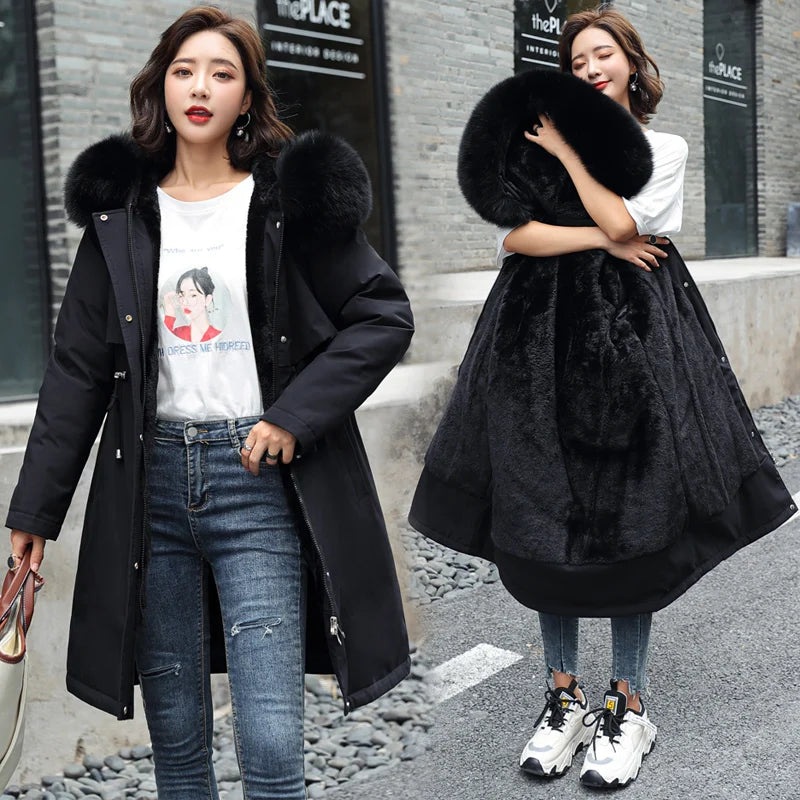 Women's Thick Warm Fleece Lined Korean Parka Coat