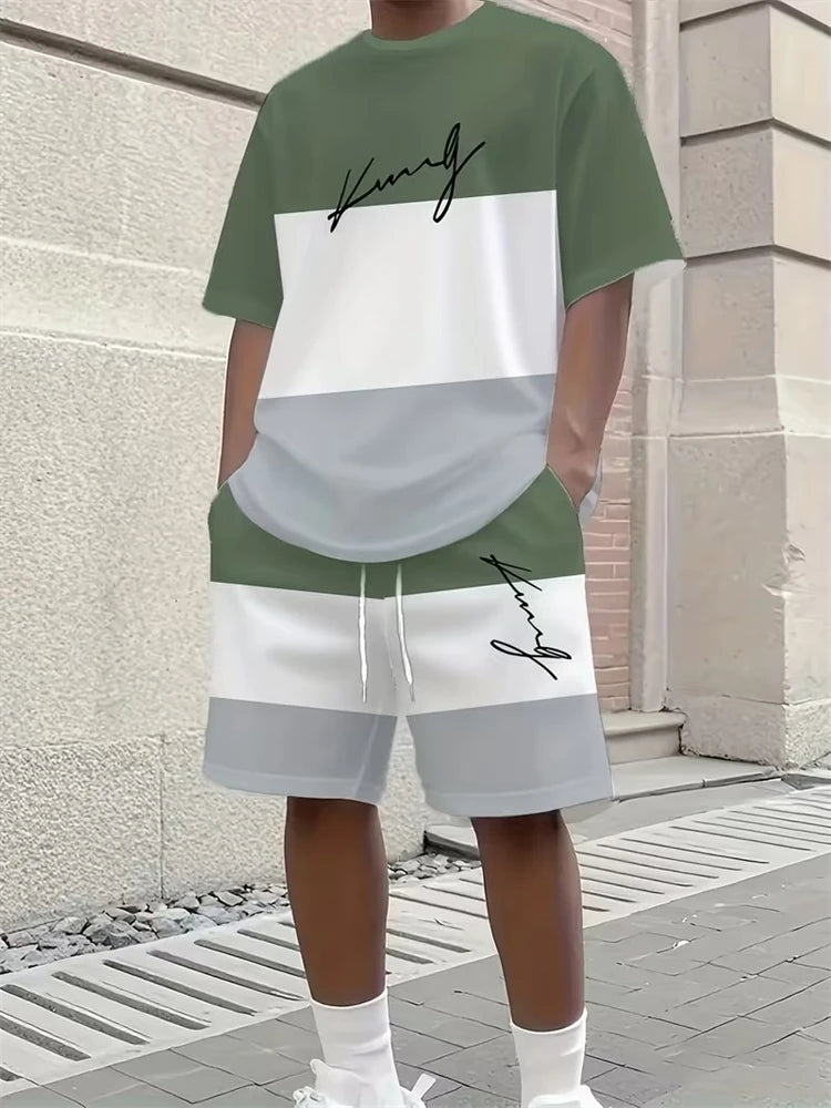 Men's 3D Print Round Neck T-Shirt and Shorts Set
