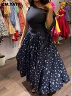 Women's Off Shoulder Floral Print Flowy Maxi Dress