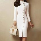 Women's Stand Collar Metal Button Slit Mini Dress