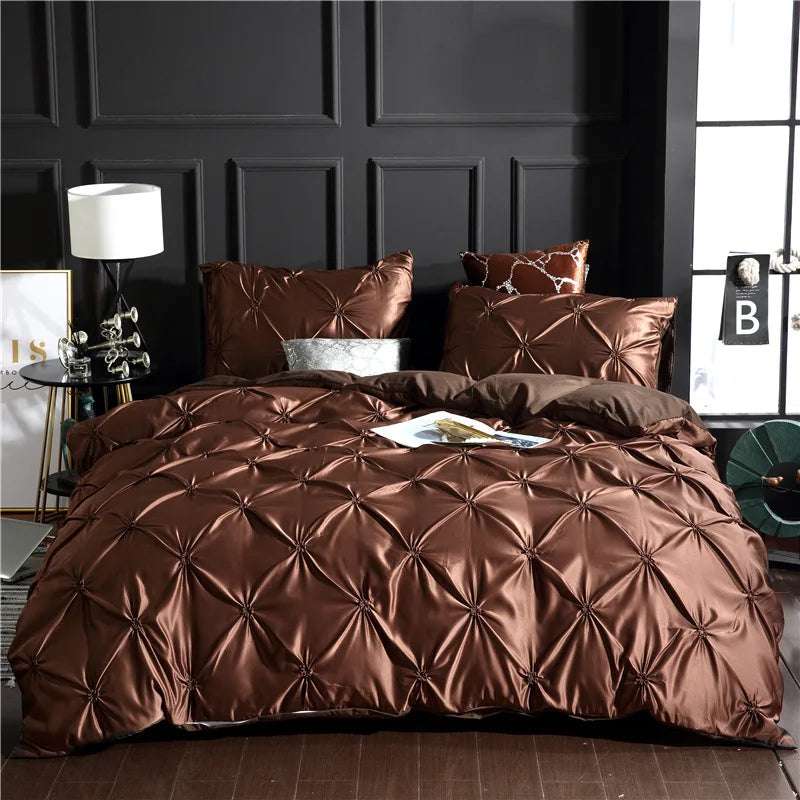 Chiffon Pinched Flower Duvet Cover and Soft Bedding Set