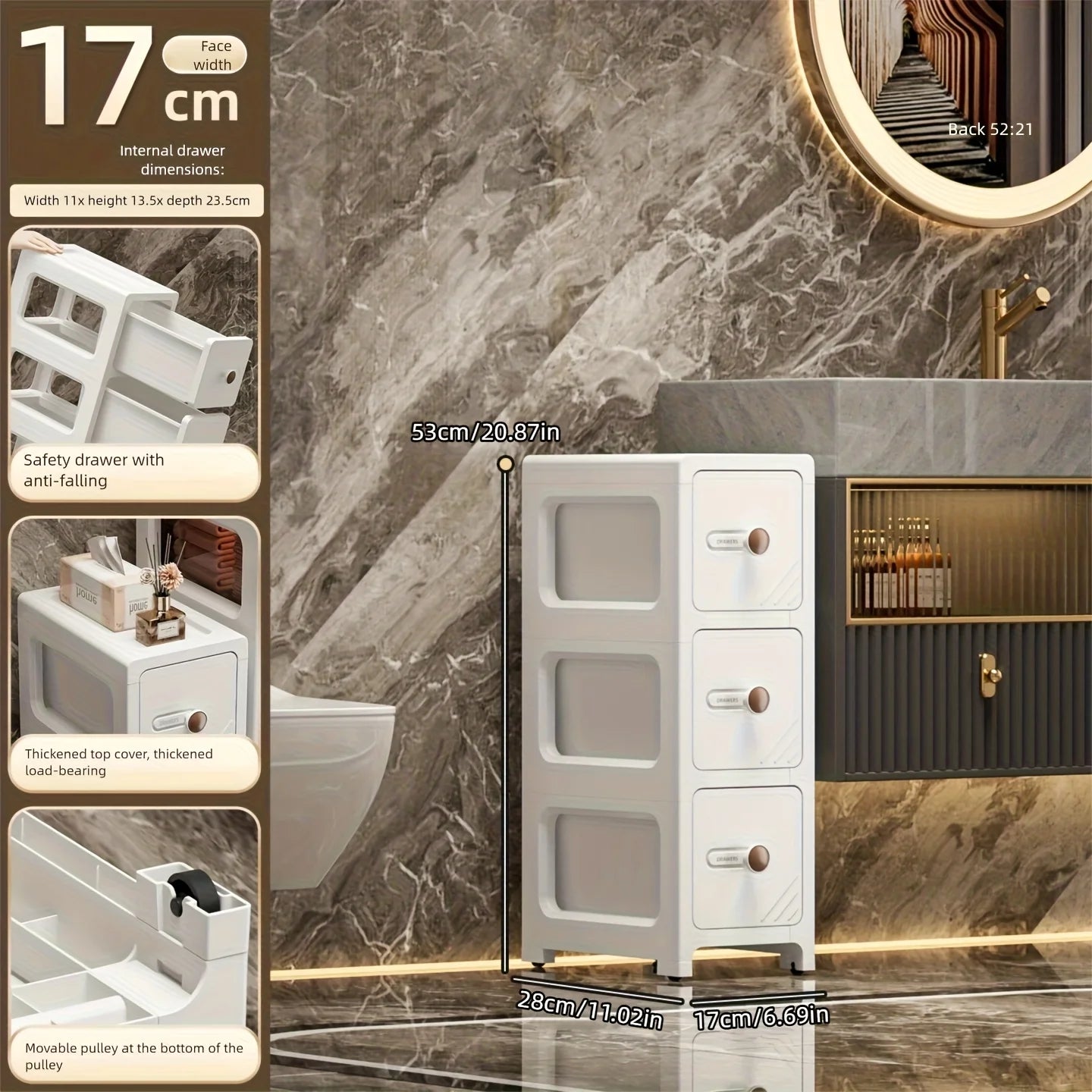 6.7 Inch Ultra Narrow Slit Storage Cabinet with Drawers