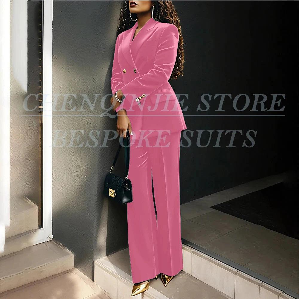 Women's Double Breasted Velvet Blazer Pants Suit