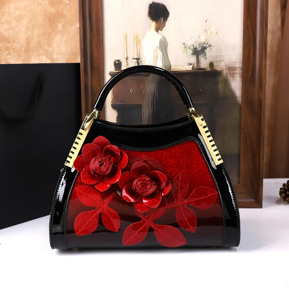 Women's Rhinestone Floral Dumpling Tote Bag
