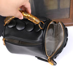 Women's Retro Button Leather Tube Bucket Shoulder Crossbody Bag