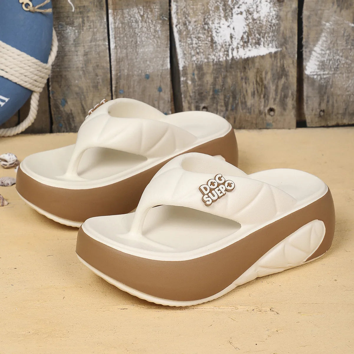 Women's Summer Thick Bottom Platform Slippers Casual Indoor Outdoor Khaki