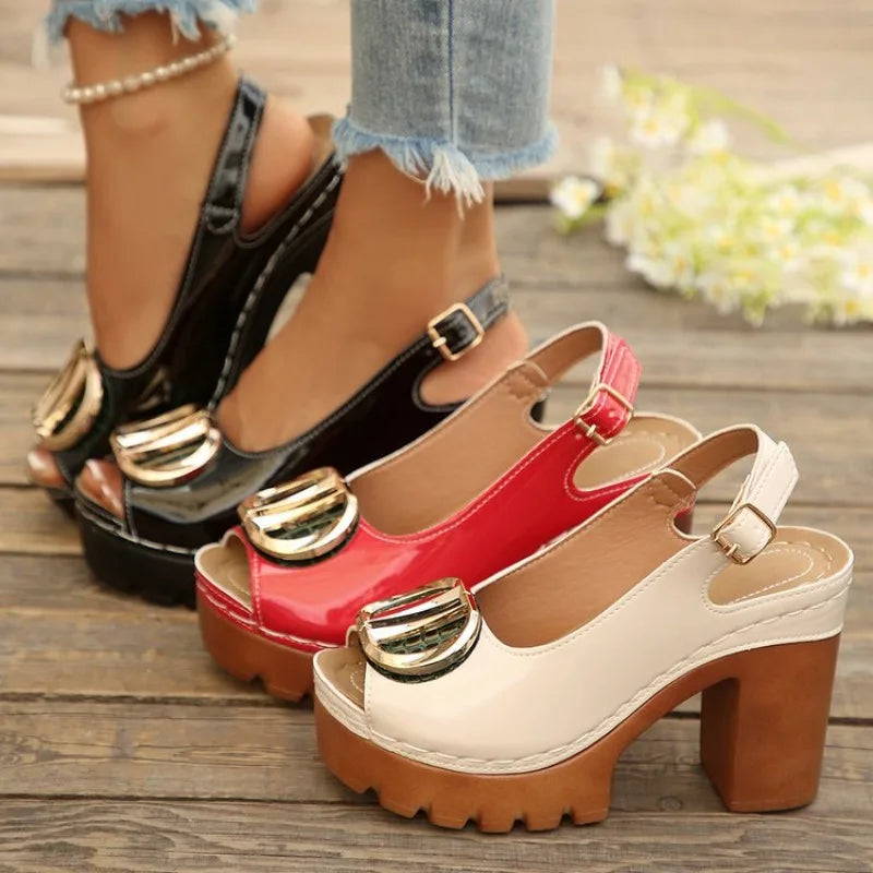 Women's High-Heel Gladiator Sandals Metal Detail Fish Mouth Casual