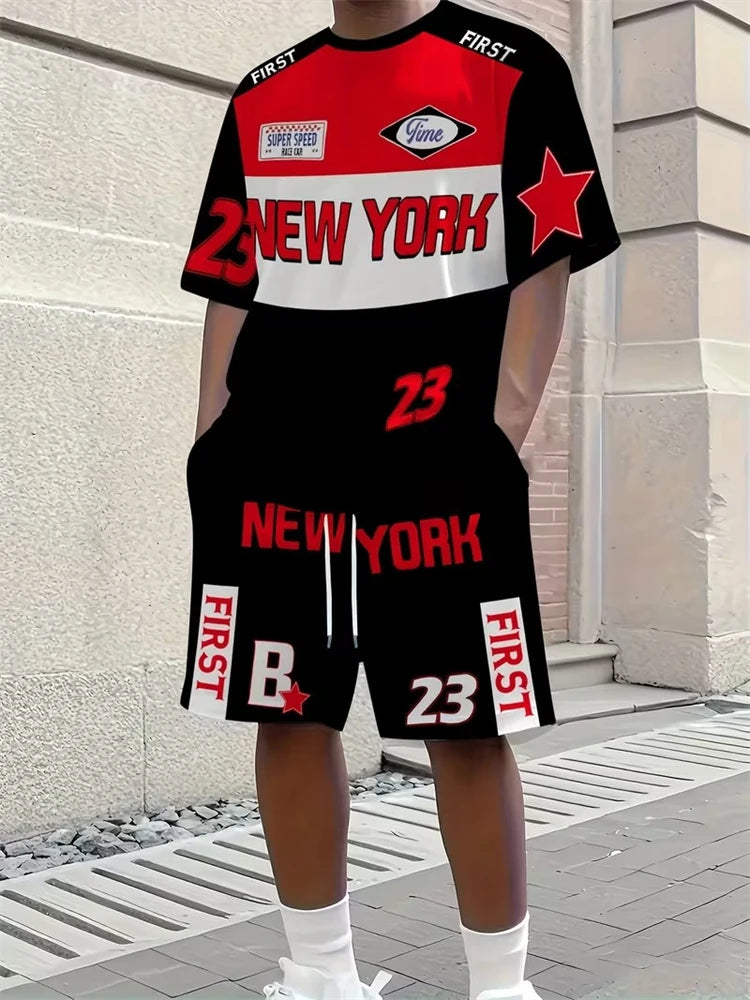 Men's 3D Print Round Neck T-Shirt and Shorts Set