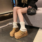 2025 New 9cm Women's Platform Heel Mules Casual Buckle Shoes Closed Toe Backless Slip On Walking Increase Height Wedge Slippers