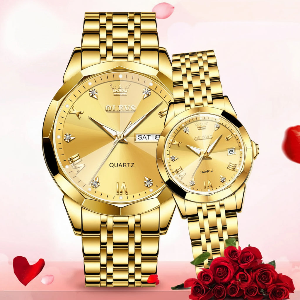 OLEVS 9931 Quartz Couple Watch Roman Numeral Stainless Steel 27mm