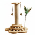 Wooden Rotating Cat Scratch Board with Non-Shedding Fiber Chew Toy and Stand