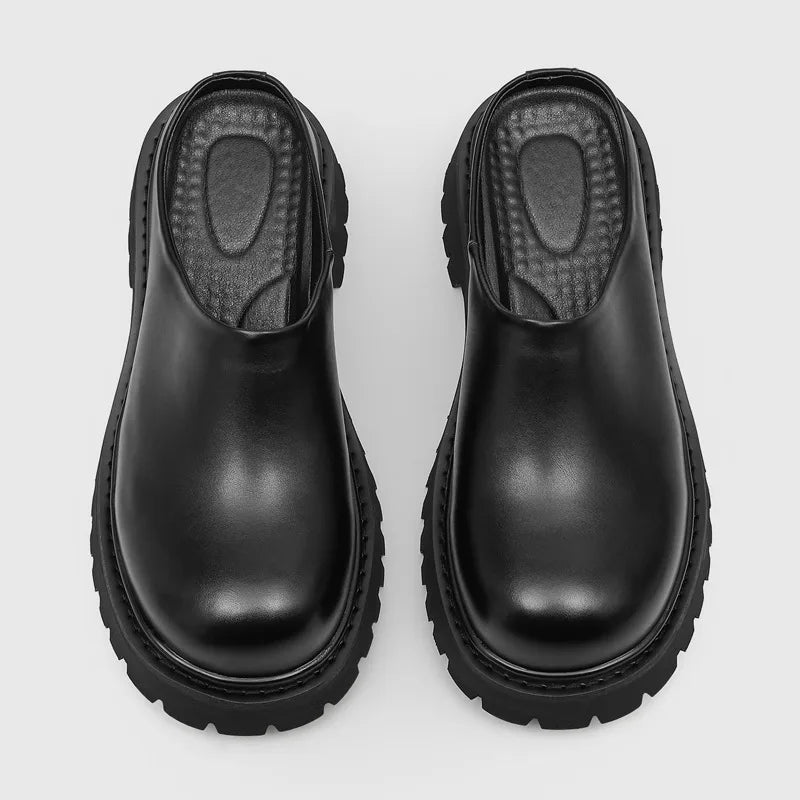 Men's Platform Leather Slip-On Mule Loafers