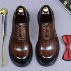 Men's Gradient Leather Brogue Shoes and Thick Sole Derby Footwear