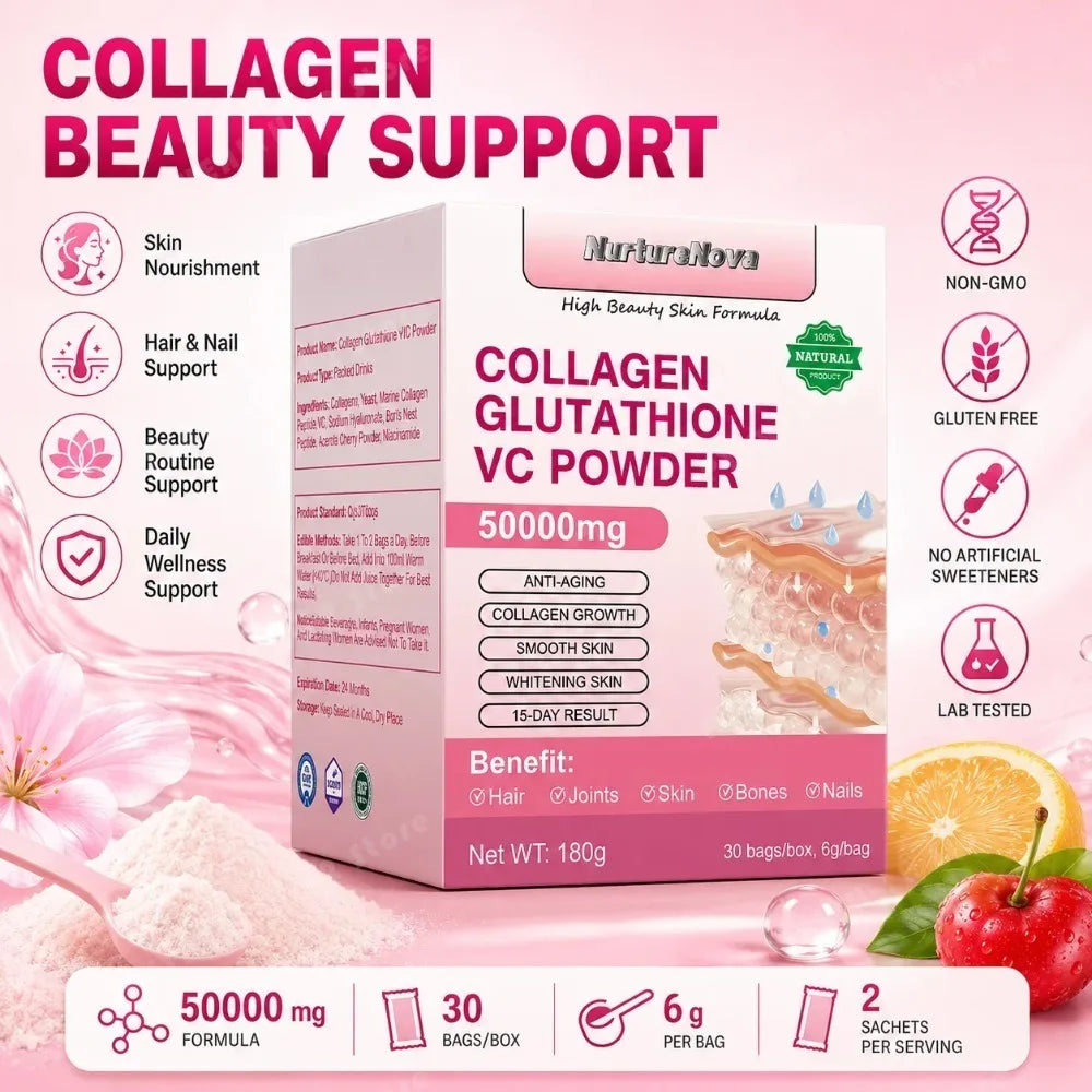 Marine Collagen Peptides Glutathione Vitamin C Powder 30 Sachets 6.3 oz