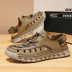 Men's Leather Breathable Outdoor Sandals Lightweight Elastic Strap Summer Beach
