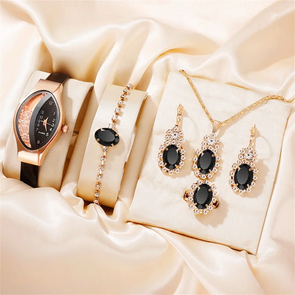 Women's Rhinestone Quartz Watch 6-Piece Jewelry Gift Set