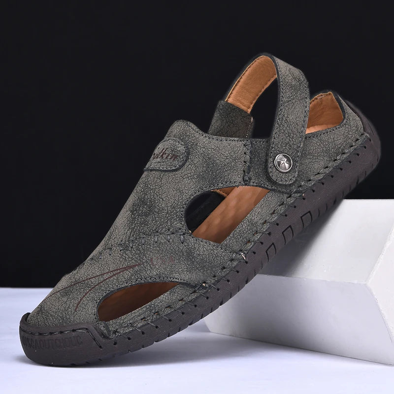 Abfuber Men's Casual Leather Sandals Breathable Hollow Out Shoes