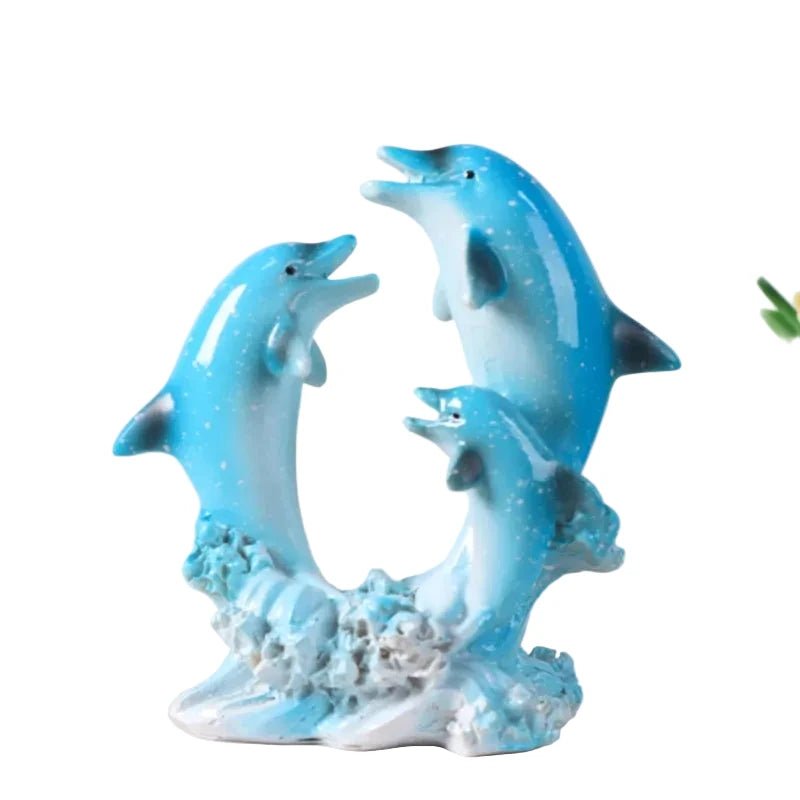 Dolphin Family Resin Statue and Ocean Tabletop Decorative Figurine