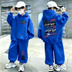 Boys' Racing Print Long-Sleeve Hoodie Shorts Two-Piece Set