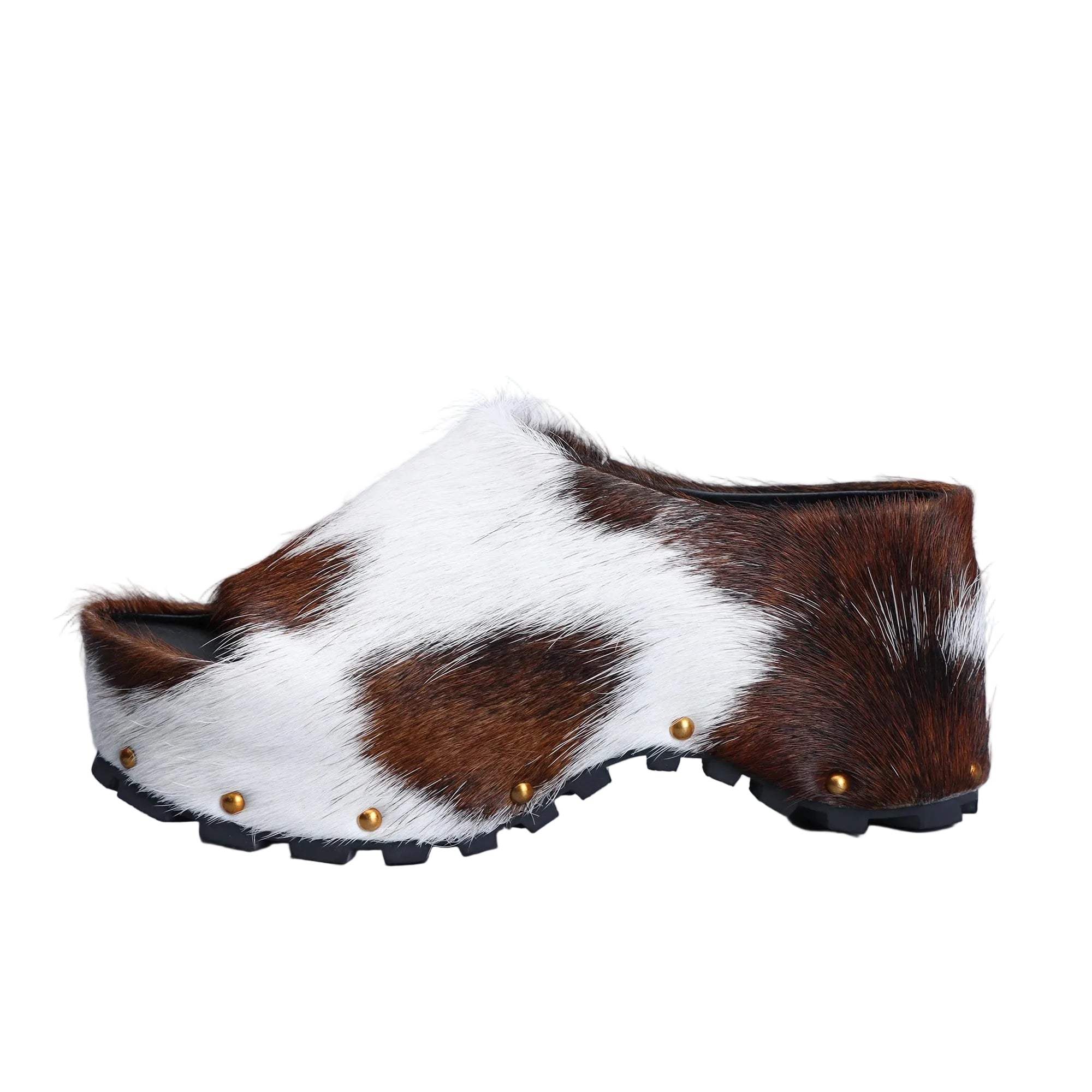 Women's Luxury Calf Hair Mules Platform Sandals Slip-On Slides