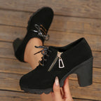 Women's Side-Zip Round Toe High Heel Boots