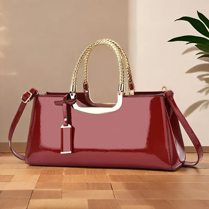 Women's Glossy Patent PU Leather Shoulder Handbag
