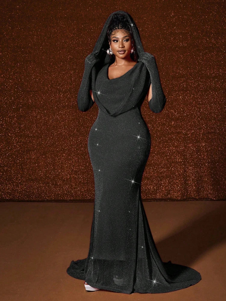 Women's Sexy Hooded Fishtail Floor Length Maxi Dress