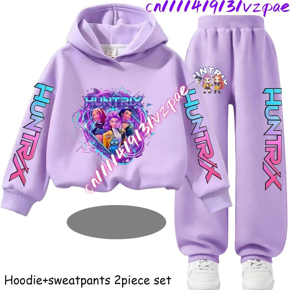 Girls' Print Hoodie Pants Two-Piece Set