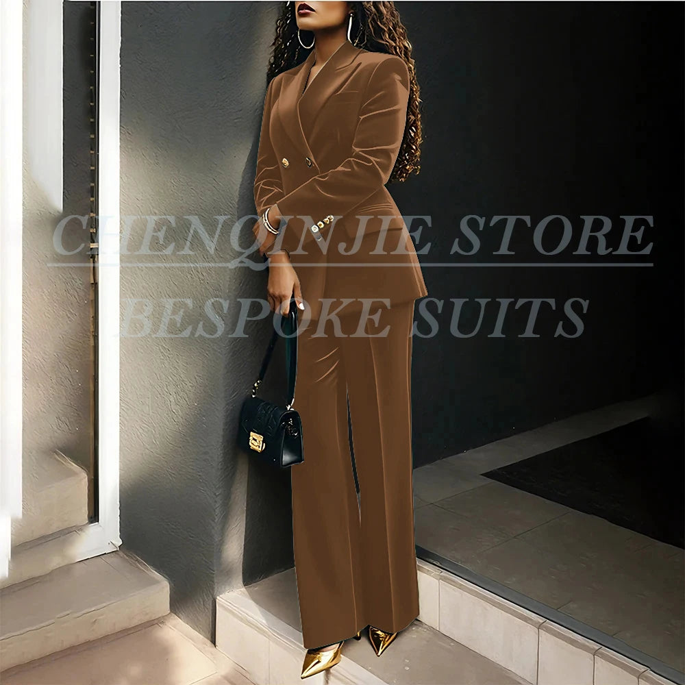 Women's Double Breasted Velvet Blazer Pants Suit