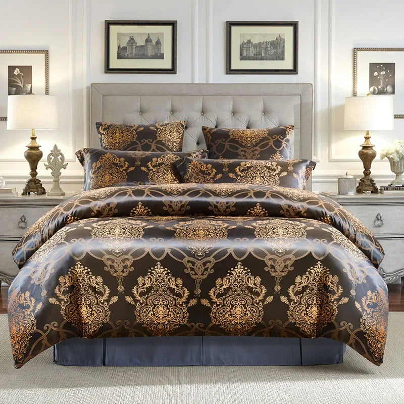 European Satin Jacquard Duvet Cover and Smooth Bedding Set