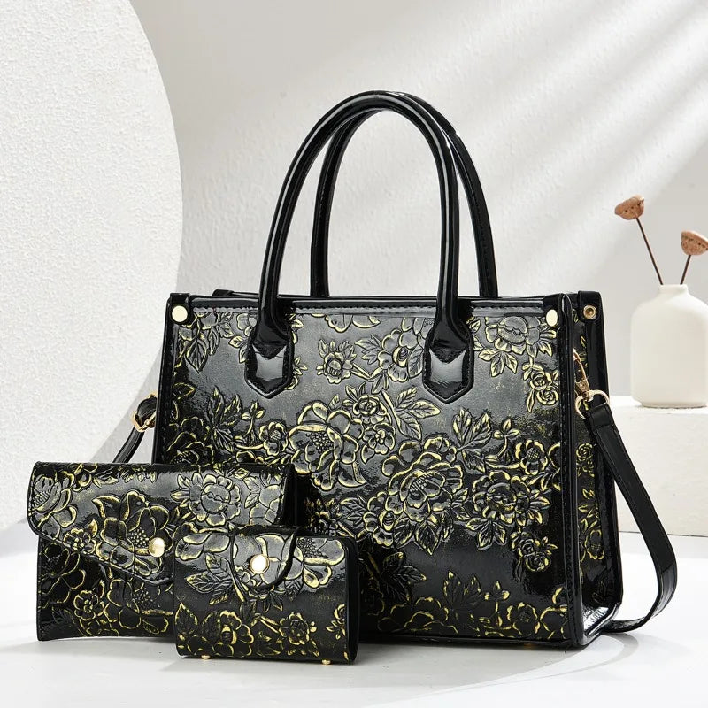 Women's Embossed Shoulder Bag and Crossbody Purse 3-Piece Set