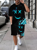 Men's Casual Graffiti Print T-Shirt and Shorts Two Piece Set