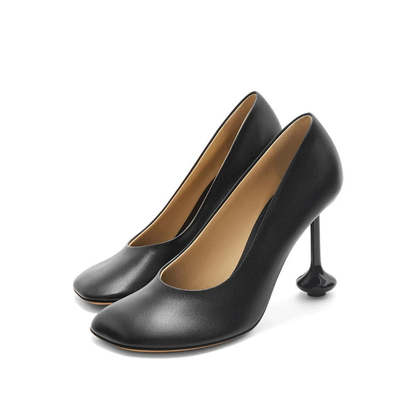 Women's Fuzzy Round Toe Wine Glass High Heel Pumps