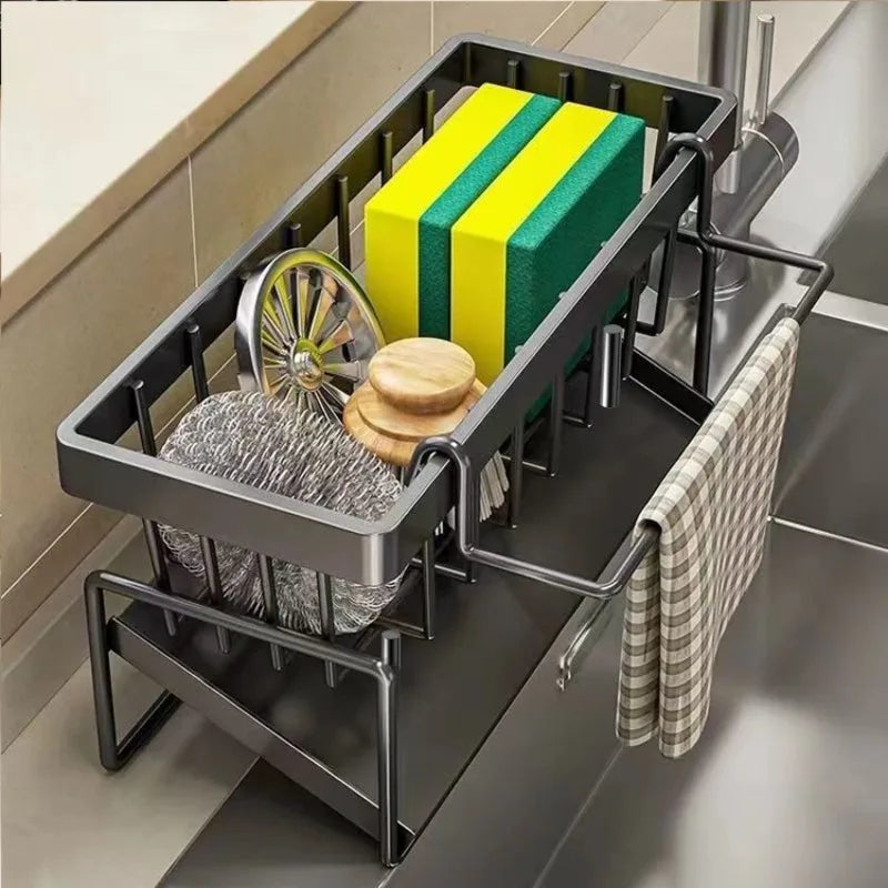 Kitchen Sponge Holder and Sink Drain Rack with Hanging Hook