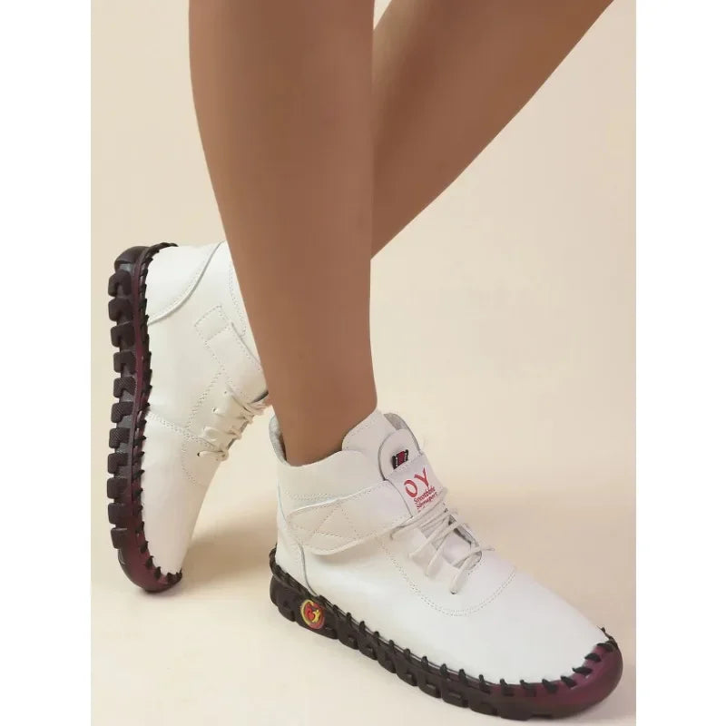 Women's Winter Flat Ankle Boots Short Plush Lining Round Toe Hook & Loop