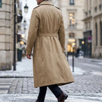Men's Double-Breasted Long Trench Windbreaker Coat