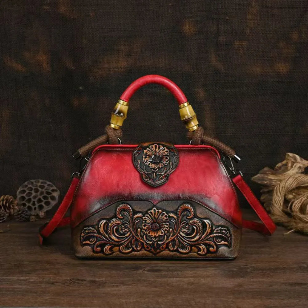 Women's Vintage Floral Embossed PU Leather Backpack