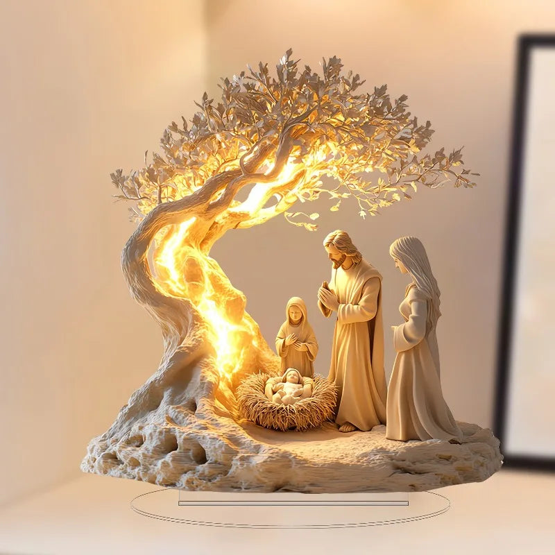 Yellow Acrylic Nativity Scene Desktop Plaque and Tabletop Signboard