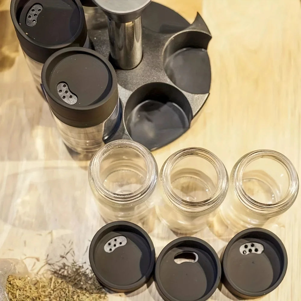Rotating Spice Rack and Countertop Seasoning Organizer with 6 Jars