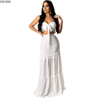 Women Strapless Crop Top and Ruffled Maxi Skirt Two-Piece Bohemian Set