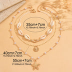 Women's Fashion Bohemian Layered Shell Starfish Pearl Necklace Set