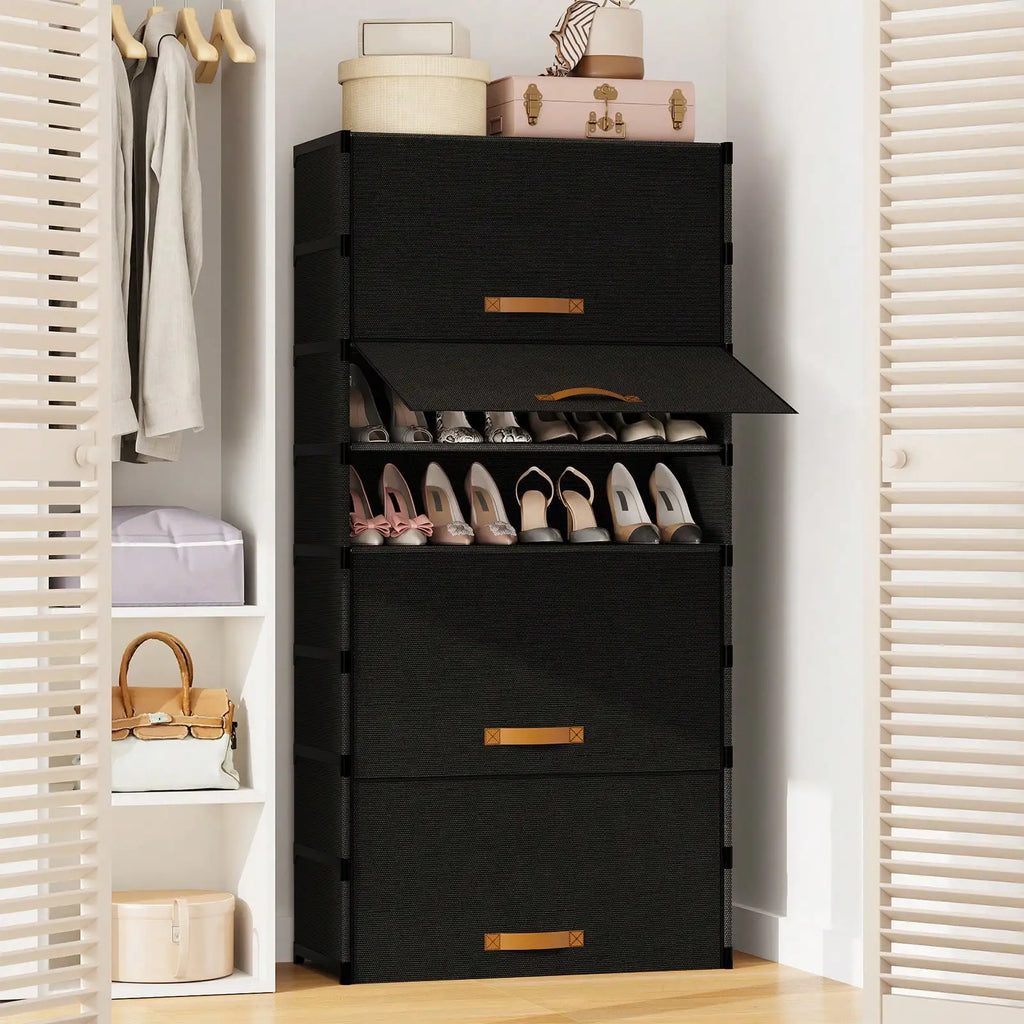 Tier Shoe Storage Cabinet with Dustproof Flip Doors