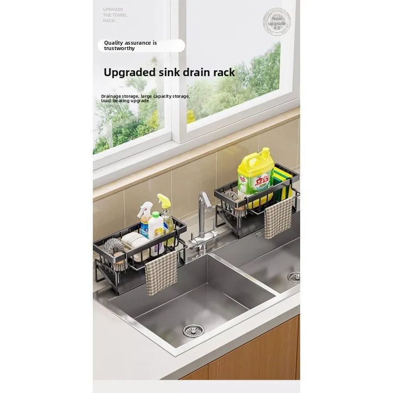 Kitchen Sponge Holder and Sink Drain Rack with Hanging Hook