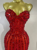 Women's Sexy Strapless Mesh Diamond Maxi Dress