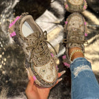 Women's Rhinestone Platform Sneakers Lace-Up Casual Skateboard Shoes