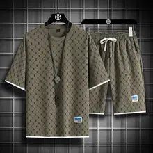 Men's Casual Checkered Shirt and Shorts Two Piece Set