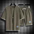 Men's Casual Checkered Shirt and Shorts Two Piece Set