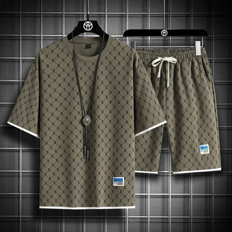 Men's Casual Checkered Shirt and Shorts Two Piece Set