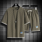 Men's Casual Checkered Shirt and Shorts Two Piece Set