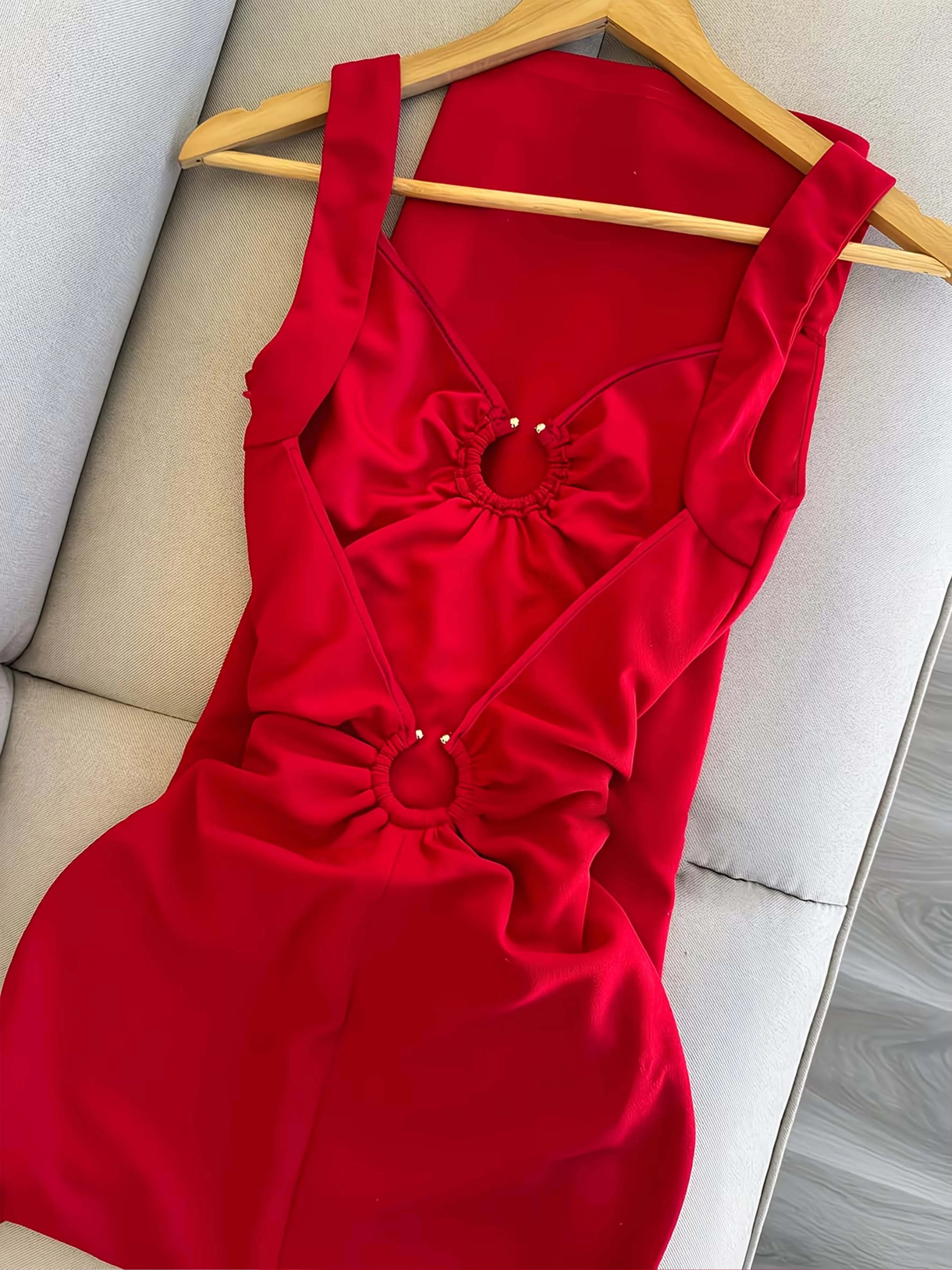 Women's Elegant Sleeveless Metal Ring Slit Maxi Dress